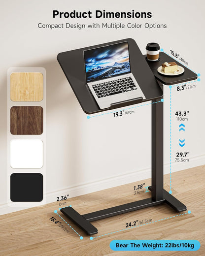 BIZUM Overbed Bedside Table with Hidden Wheels, Adjustable Medical Tilt Top Hospital Bed Table Over The Bed, Rolling Desk Mobile Standing Desk (70x40cm, Black)
