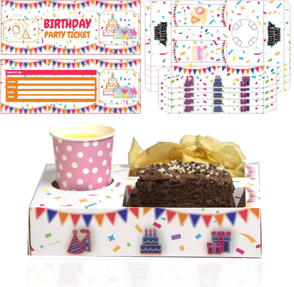 10 Pack Disposable Plates For Parties - Brithday Party Food Trays Set With 2 Food Compartments & Drink Holder - Food Boxes and Party Invitations Kids | Cardboard Box Birthday Accessories