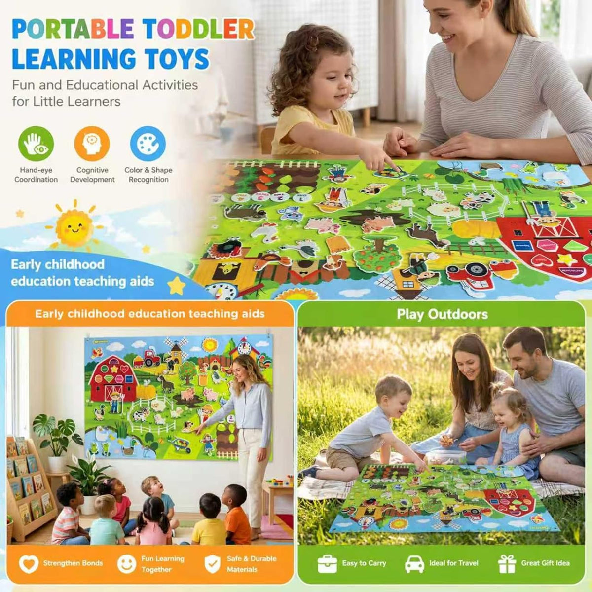 Felt Story Board for Toddlers, Farm Animals Busy Board, Montessori Preschool Learning Toy, Interactive Wall Activity Board, 43 Pcs Felt Set, Large 109 x 71 cm, Educational Storytelling Toy Gift