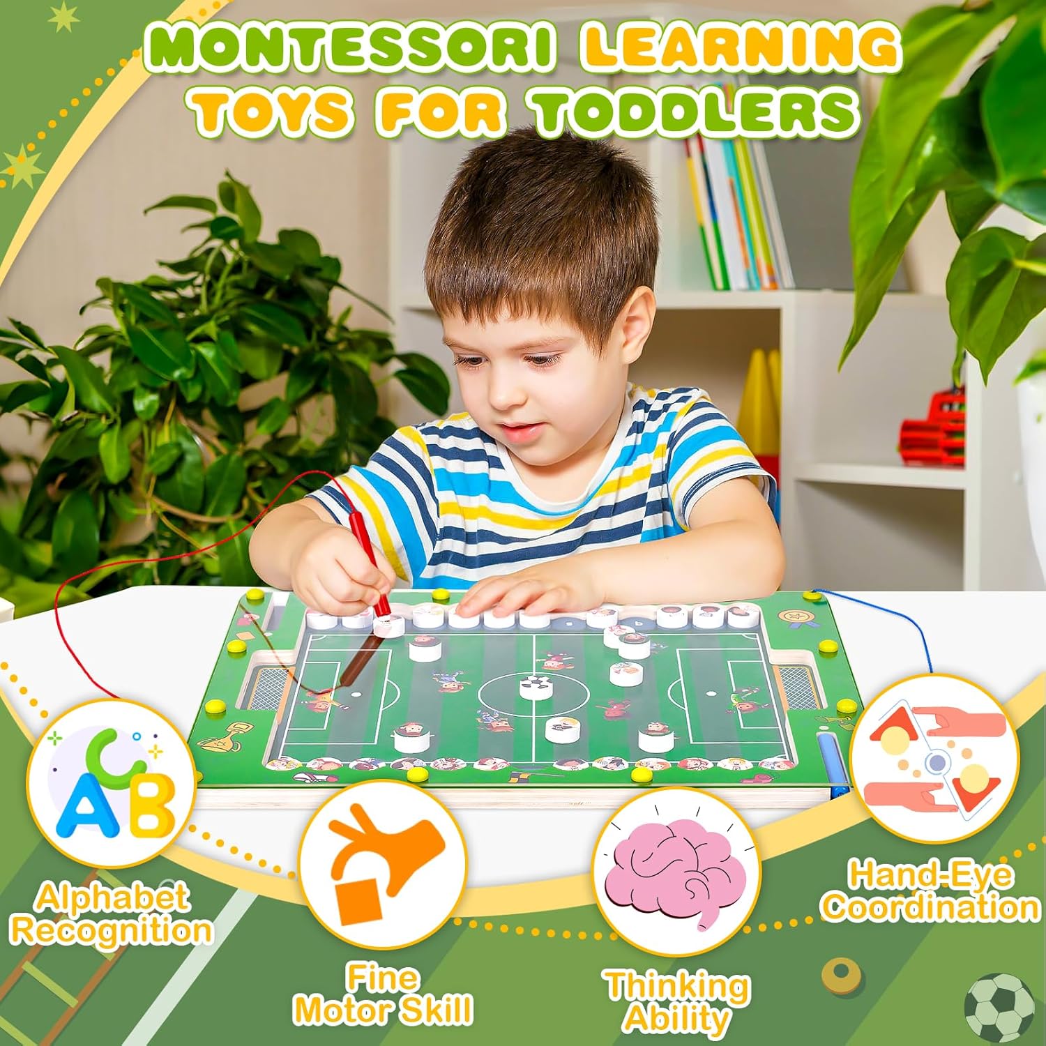 Lantanto Montessori magnetic football alphabet puzzle for toddlers promoting fine motor skills and alphabet recognition