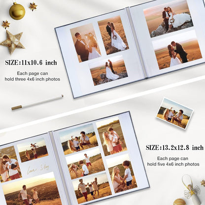 Large Photo Album Self Adhesive for 3x5 4x6 5x7 8x10 Pictures Linen Scrapbook Album DIY 40 Blank Pages with A Metallic Pen
