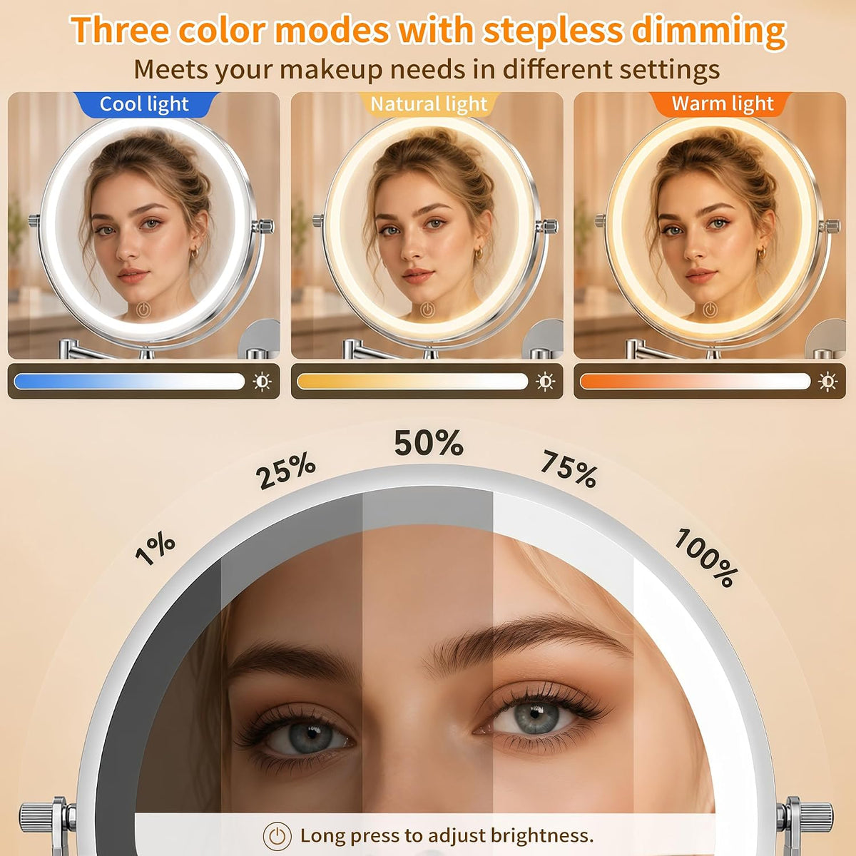 iCare 8'' Shaving Mirror Wall Mounted With Light - 1X/30X Magnifying Mirror