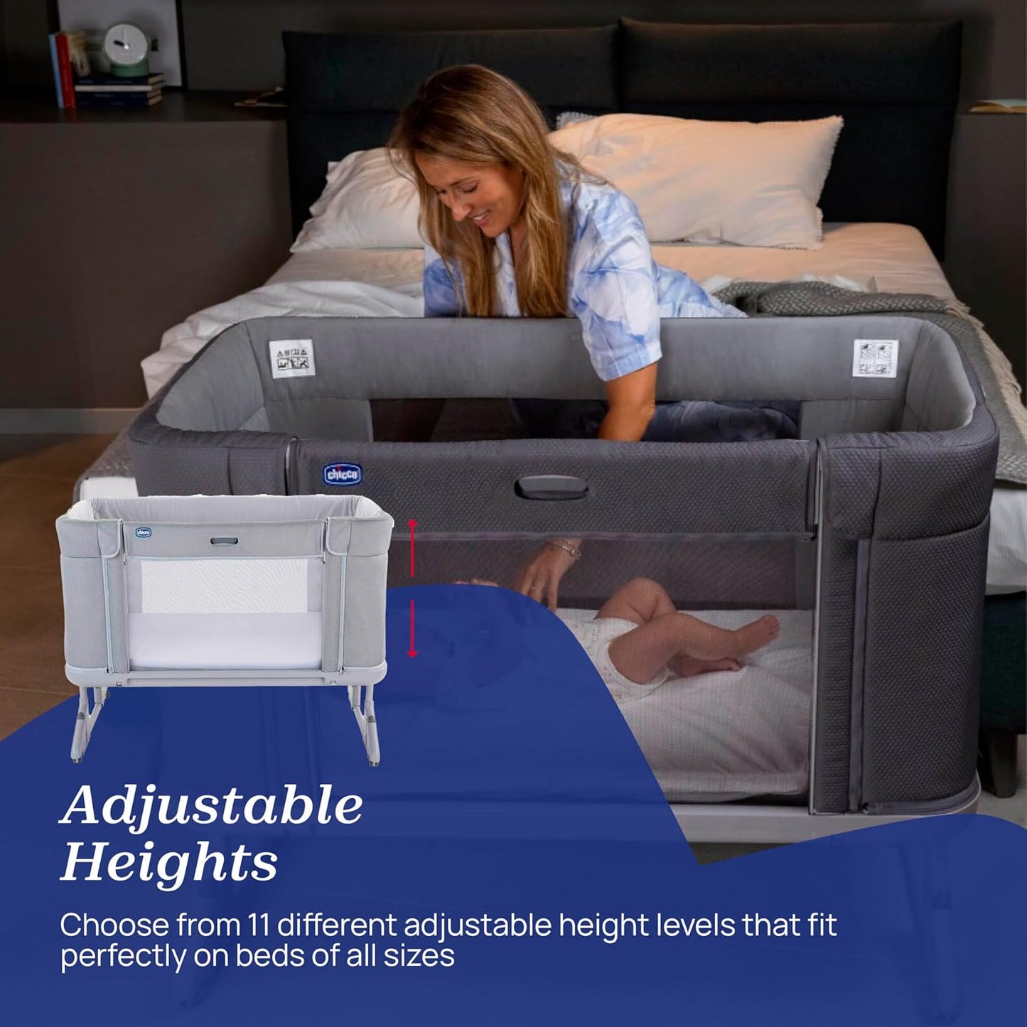 Chicco Next2Me Forever Co-Sleeping Crib and Cot - Suitable from Birth up to 4 Years - 11 Adjustable Height Positions - Air Flow