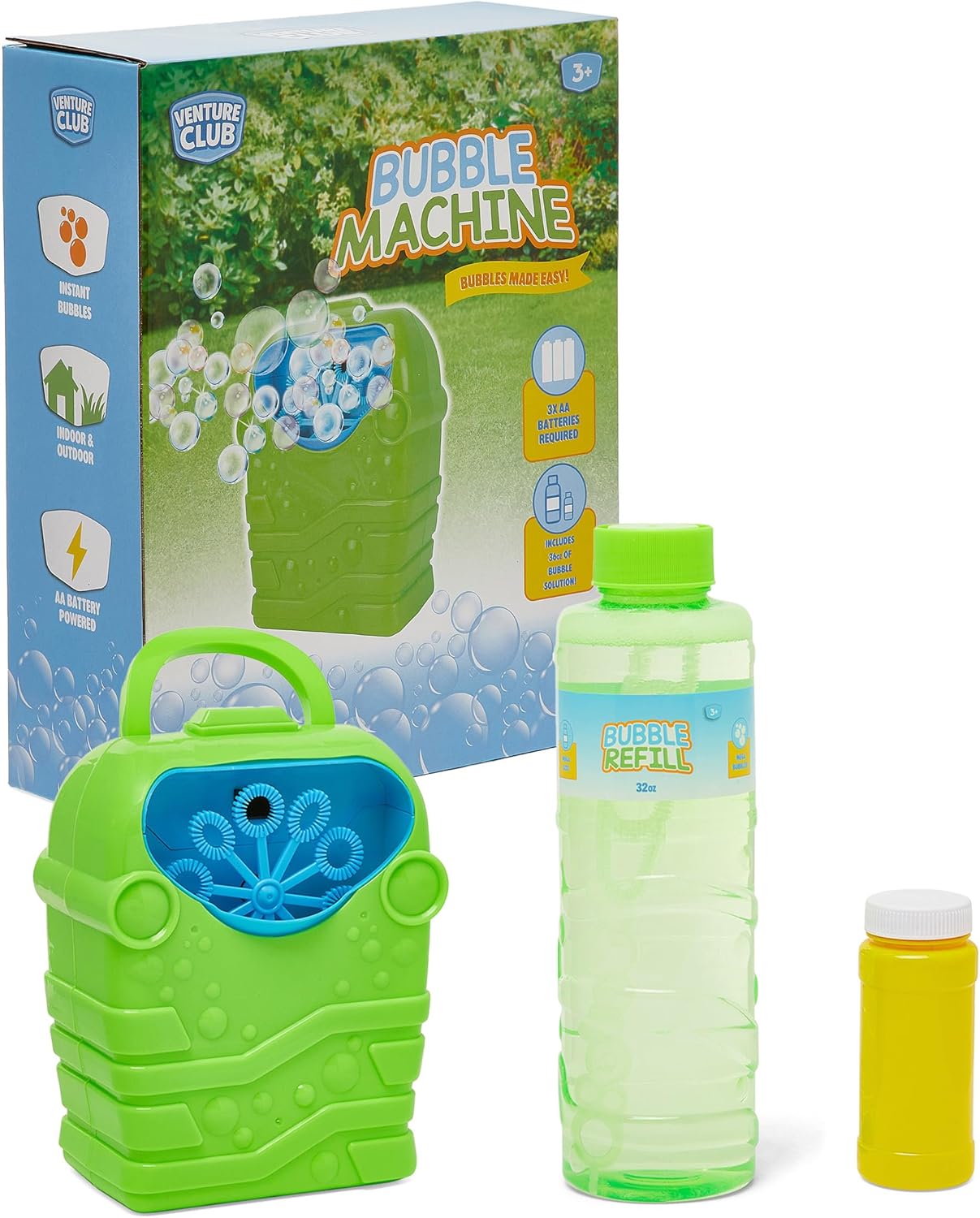 Venture Club Bubble Machine for Kids with 1 L Solution - Automatic Bubble Blower, Bubbles for Kids & Toddlers, Garden Toys & Games for Outdoor Play, Party & Active Fun - Children Aged 3+, Green