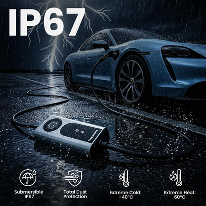 Portable EV Charger Type 2 to UK 3-Pin Plug, 3kW 13A Electric Vehicle Charging, Adjustable Current with Smart LCD Display & Delay Start, IP67 Waterproof, Compatible with Most car (5M)