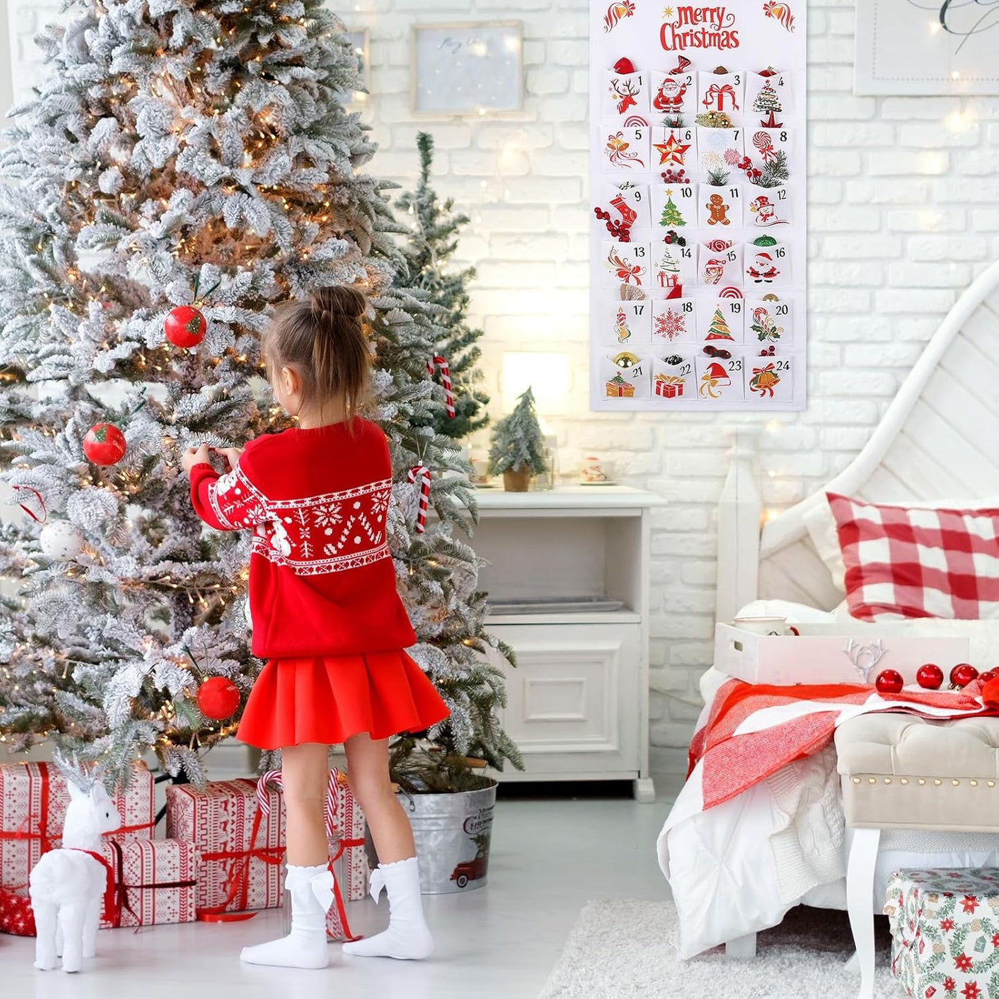 Christmas Advent Calendar, 2026 Fabric Hanging Christmas Advent Calendar with 24 Pockets, for Wall Door Decoration, Holiday Countdown