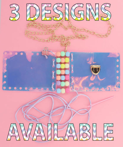 HENBRANDT 3 x DIY Jewellery Bag Craft Kits 3 Assorted Designs - Kids Creative Make Your Own Personalised Accessory Bag Fun Craft Activity Set Children