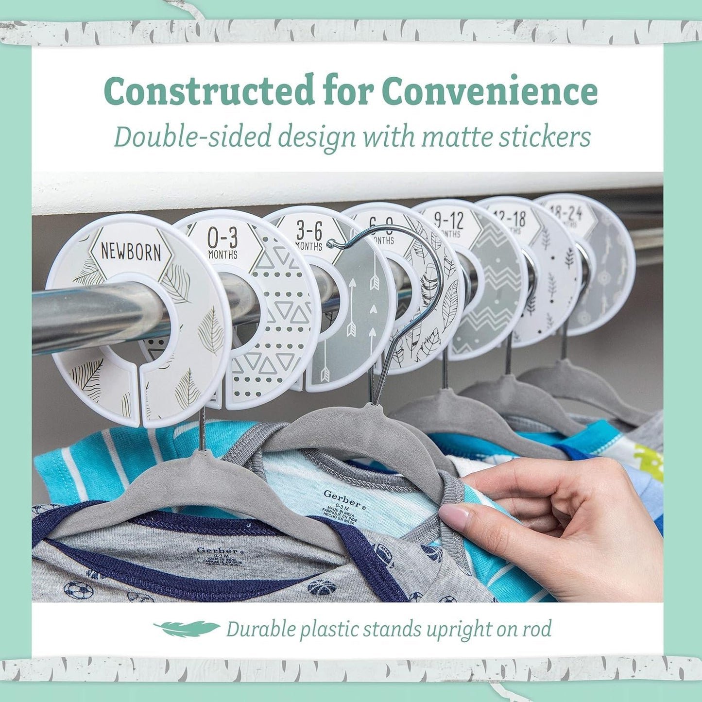 20PCS Unisex Baby Hangers and Wardrobe Dividers, Nursery Closet Organizer with 7X Size Dividers