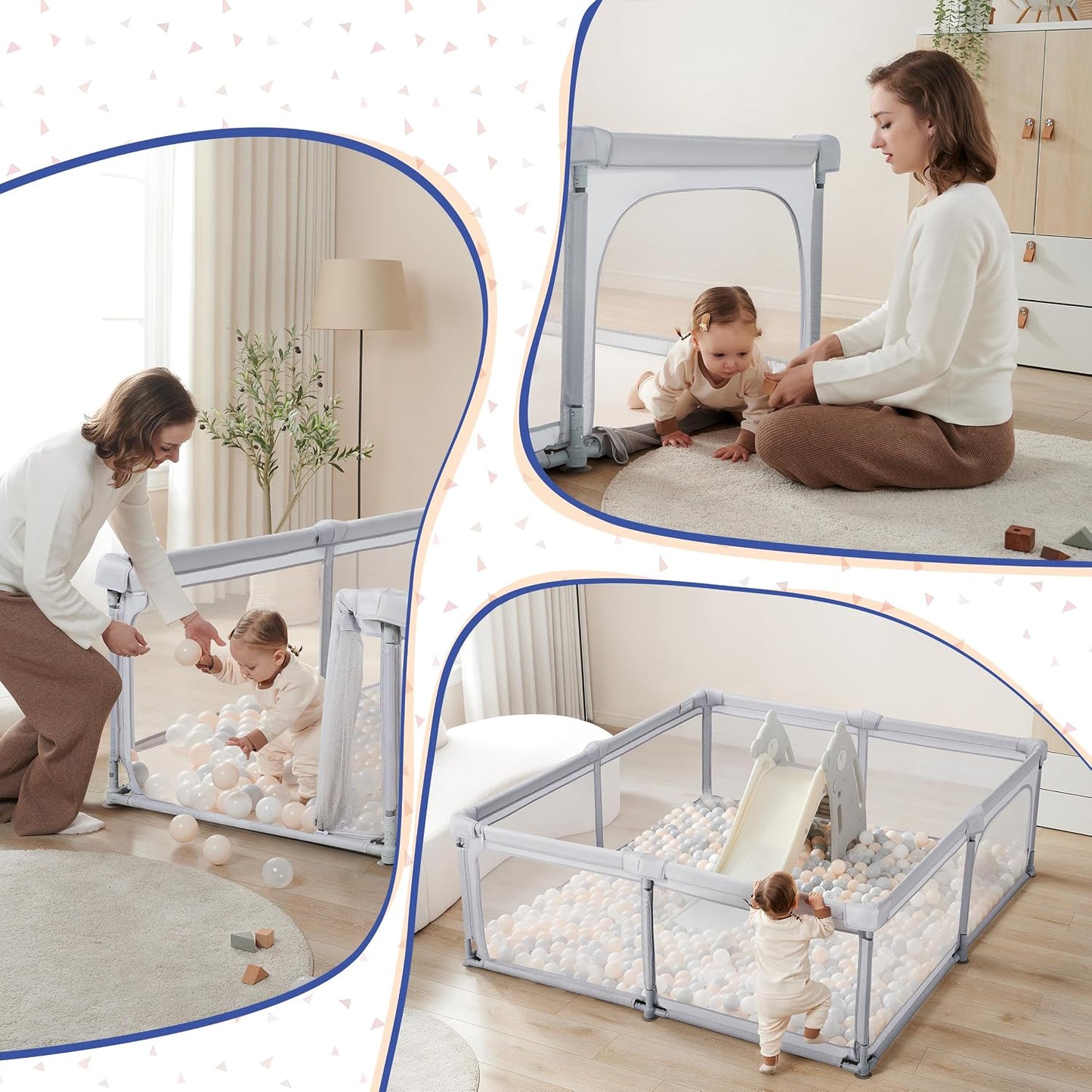 Sweeby Baby Playpen, 150 x 150 cm Foldable Play Yard with Door, Grey