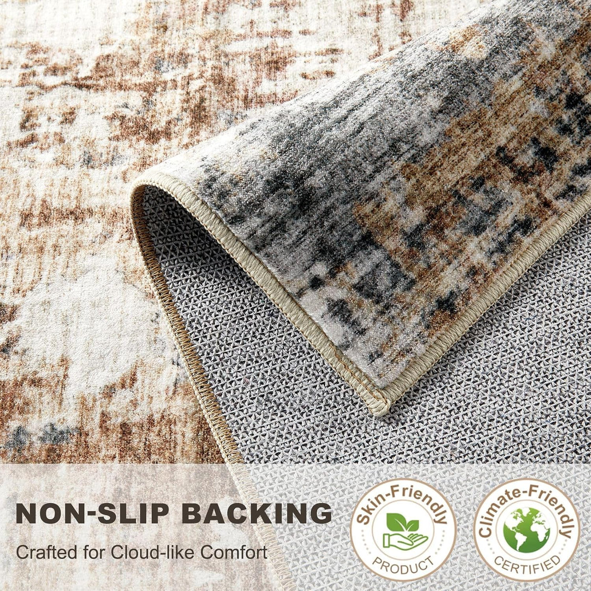 DMOYEST Round Rugs Living Room 135x135cm Washable Abstract Grey Brown