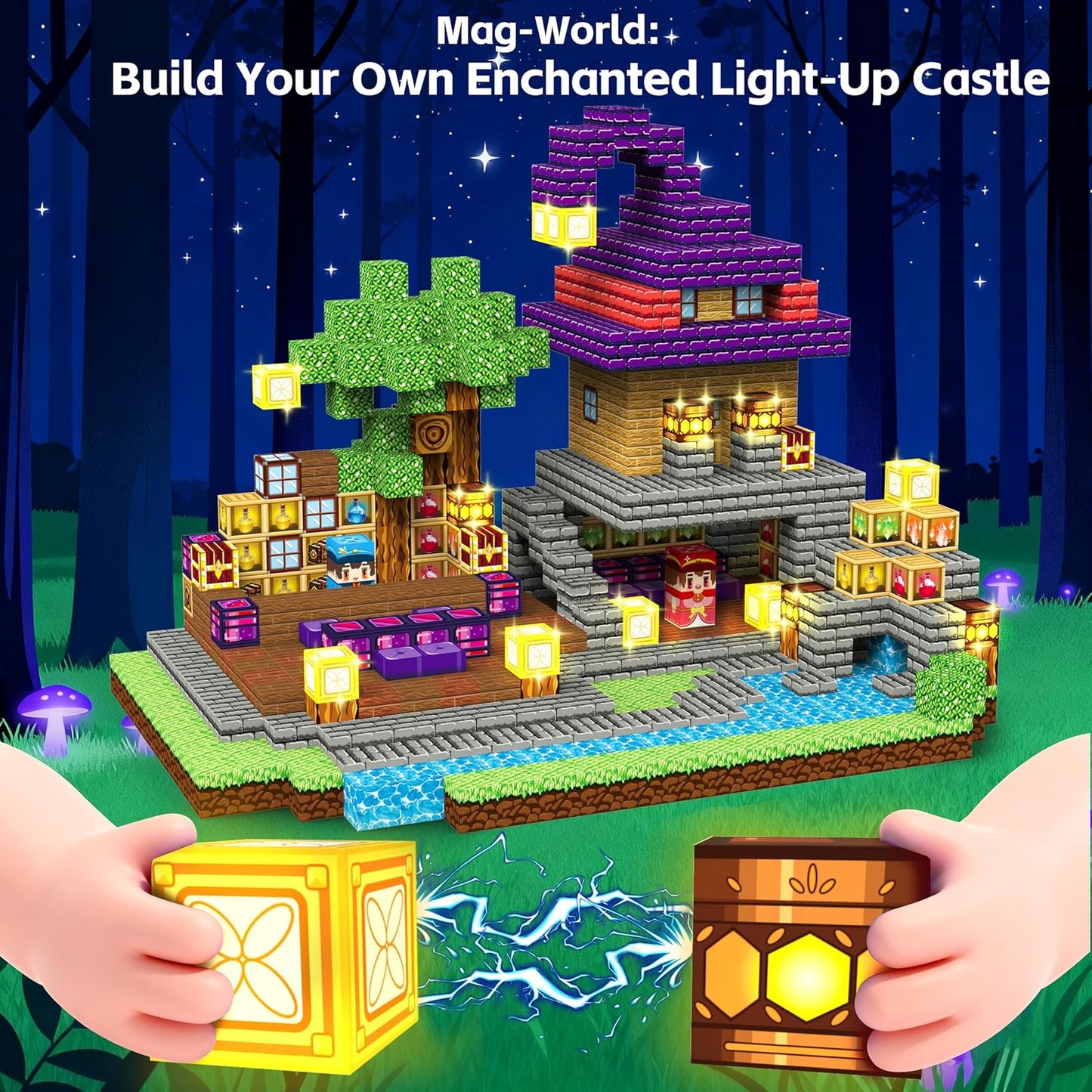 150pcs Magnetic Blocks - Magnetic School Castle Set with Light Up Blocks - Kids Classroom Sensory Toy for Toddlers STEM, Construction Stacking Toy Kids 3+ Boys Girls Christmas Birthday Gifts