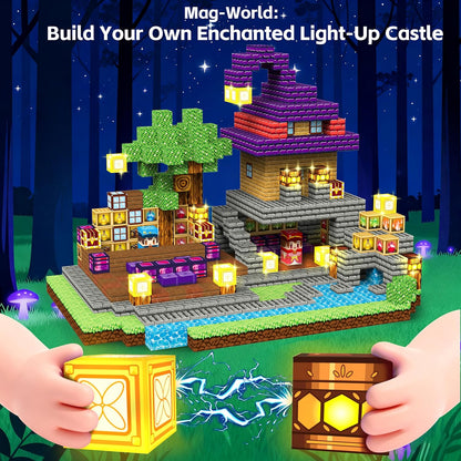150pcs Magnetic Blocks - Magnetic School Castle Set with Light Up Blocks - Kids Classroom Sensory Toy for Toddlers STEM, Construction Stacking Toy Kids 3+ Boys Girls Christmas Birthday Gifts