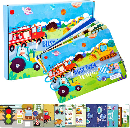 Montessori Busy Book for Toddlers 3 4 5 6, Interactive Activity Book for 3+ Kids, Early Learning Educational Toy, Autism Sensory Toy, for Boys and Girls (Traffic)