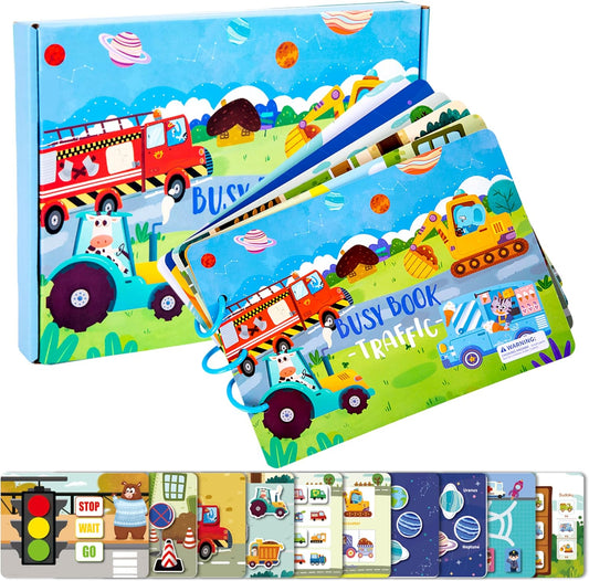 Montessori Busy Book for Toddlers 3 4 5 6, Interactive Activity Book for 3+ Kids, Early Learning Educational Toy, Autism Sensory Toy, for Boys and Girls (Traffic)