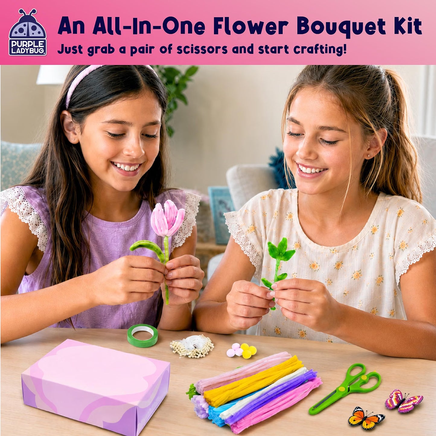 216 Pcs DIY Pipe Cleaners Flowers, Mess Free Craft Kit for Kids and Teens