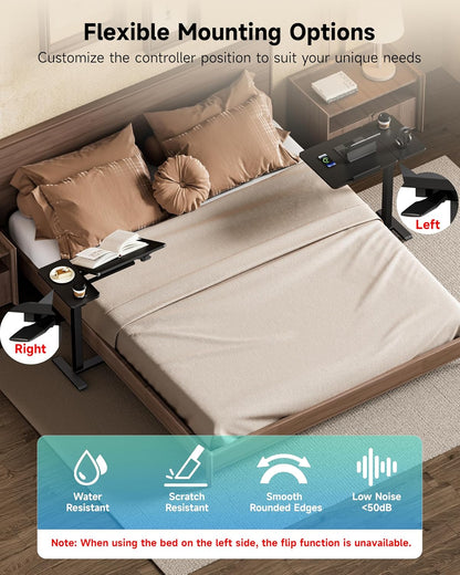 BIZUM Overbed Bedside Table with Hidden Wheels, Adjustable Medical Tilt Top Hospital Bed Table Over The Bed, Rolling Desk Mobile Standing Desk (70x40cm, Black)