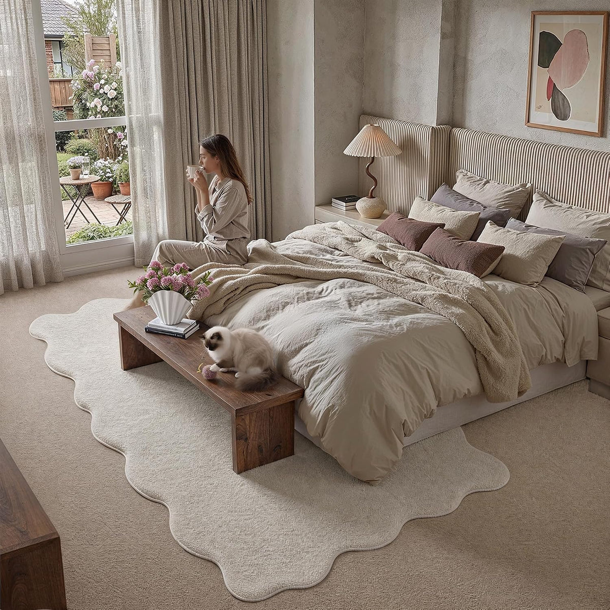PureCozy Living Room Beige Rug 160x230cm Soft Fluffy Washable Carpet