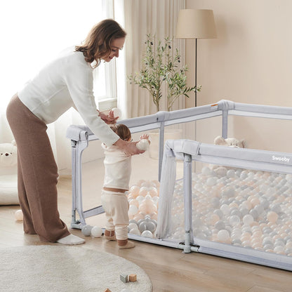 Sweeby Baby Playpen, 150 x 150 cm Foldable Play Yard with Door, Grey