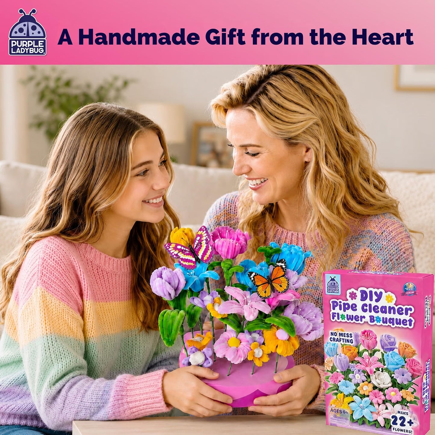 216 Pcs DIY Pipe Cleaners Flowers, Mess Free Craft Kit for Kids and Teens