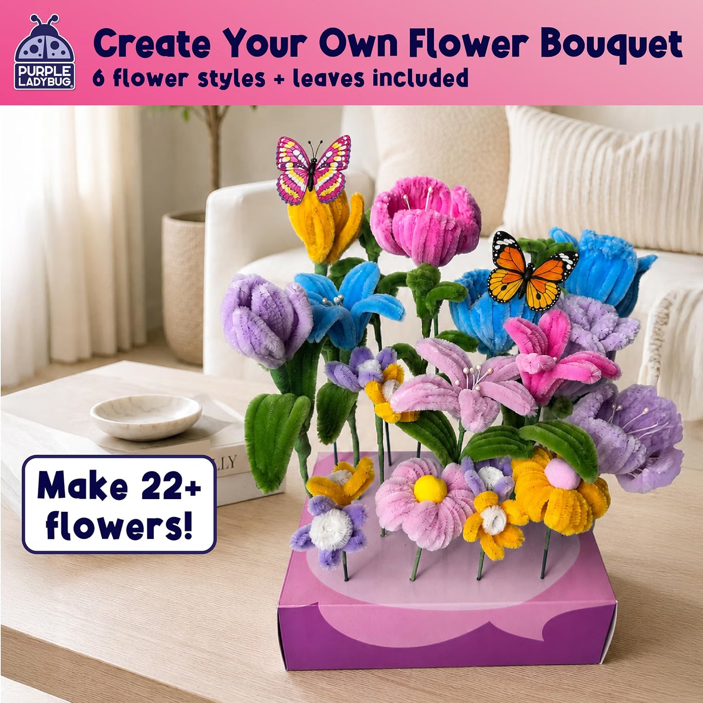 216 Pcs DIY Pipe Cleaners Flowers, Mess Free Craft Kit for Kids and Teens