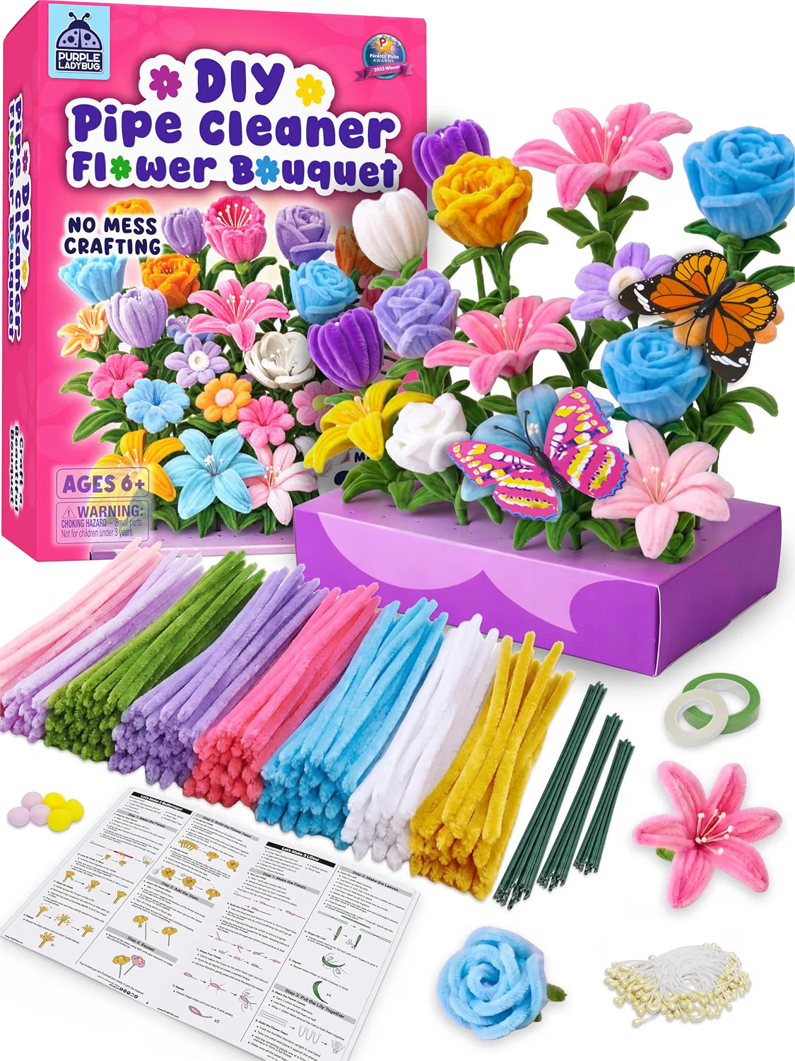 216 Pcs DIY Pipe Cleaners Flowers, Mess Free Craft Kit for Kids and Teens