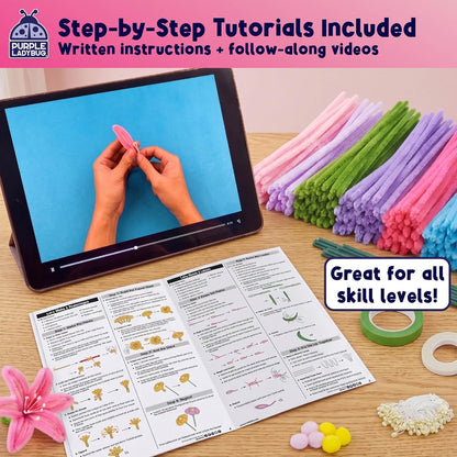 216 Pcs DIY Pipe Cleaners Flowers, Mess Free Craft Kit for Kids and Teens