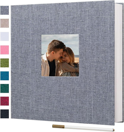Large Photo Album Self Adhesive for 3x5 4x6 5x7 8x10 Pictures Linen Scrapbook Album DIY 40 Blank Pages with A Metallic Pen