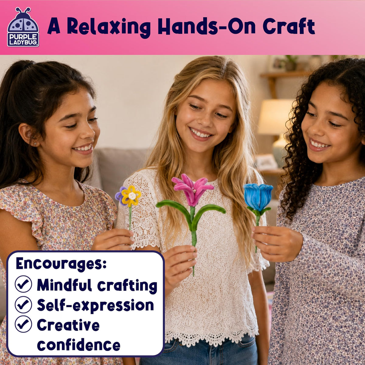 216 Pcs DIY Pipe Cleaners Flowers, Mess Free Craft Kit for Kids and Teens