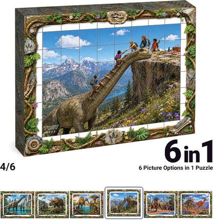 TOSY Picture Cube Life with Dinos: 6-in-1 Magnetic Picture Puzzle, 80 Blocks, 480 Puzzle Faces, 0.63 in, B023, Seamless UV Art, Display-Ready Frame, Collectible, STEM/STEAM Gift for Kids & Adults