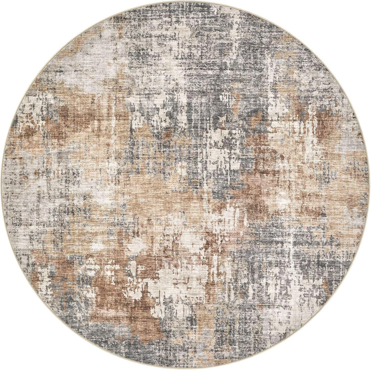 DMOYEST Round Rugs Living Room 135x135cm Washable Abstract Grey Brown