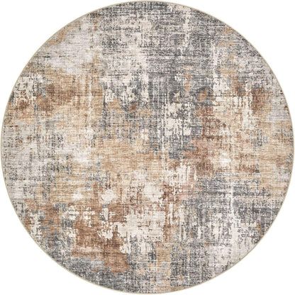DMOYEST Round Rugs Living Room 135x135cm Washable Abstract Grey Brown