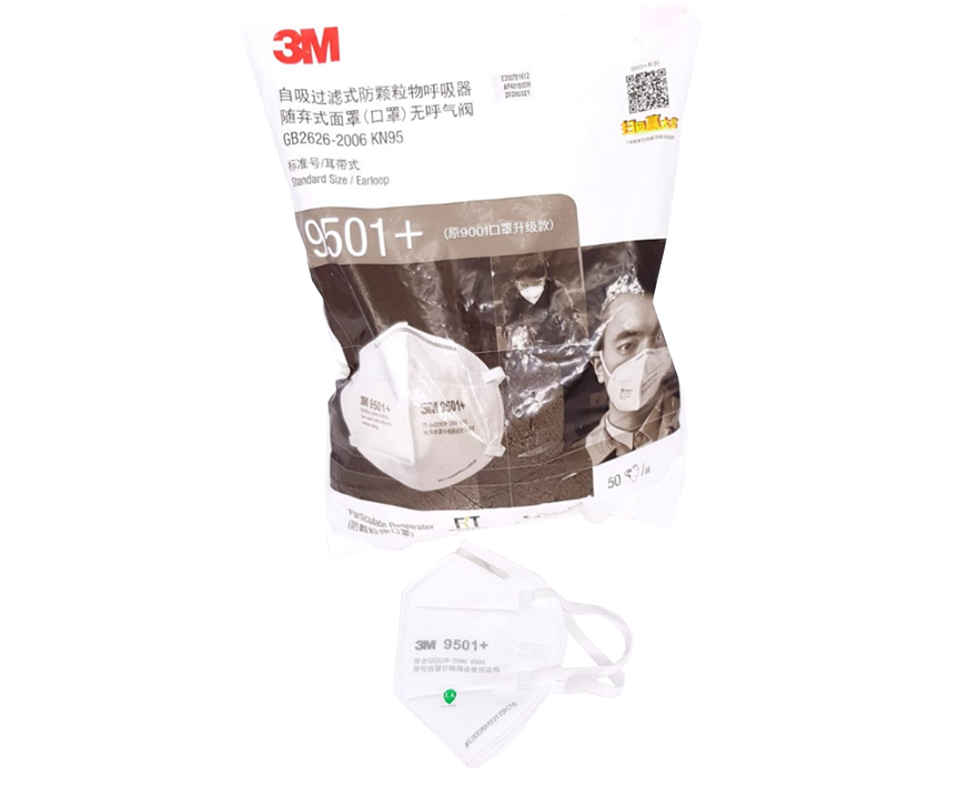 3M 9501+ KN95 Face Mask with Ear Loop Straps (Pack of 50)