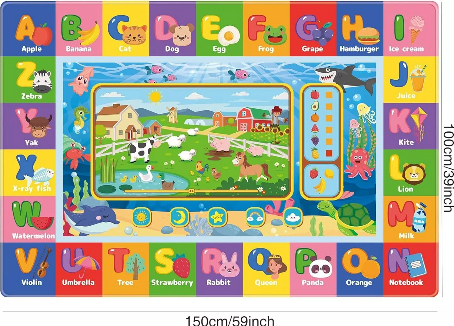 Baby Play Mat, Educational Tummy Time Mat (150x100cm)