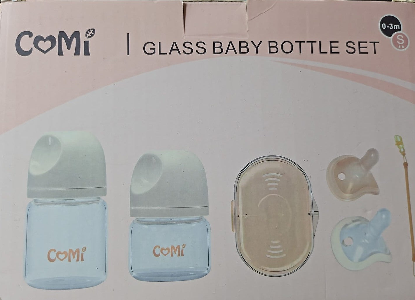 Natural Glass Baby Bottles for Breastfeeding Babies, Newborn Anti-Colic Baby Bottle Set with Slow Flow Nipple,0-3 Months,BPA-Free,6 oz,2 Pack