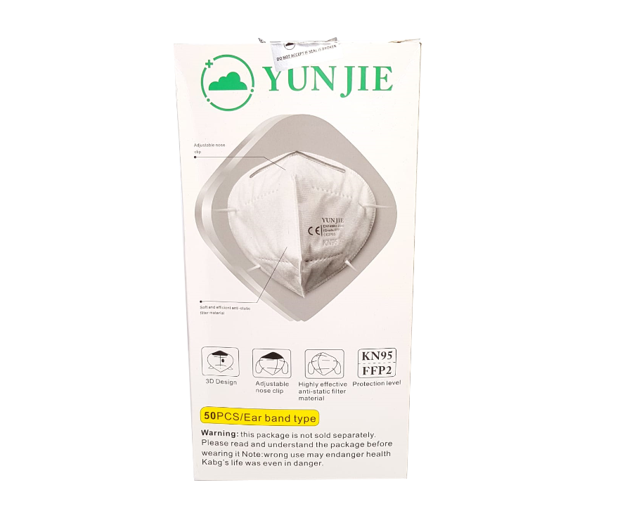 Yunjie FFP2 N95 Face Masks with Ear Loop Straps (Pack of 50)