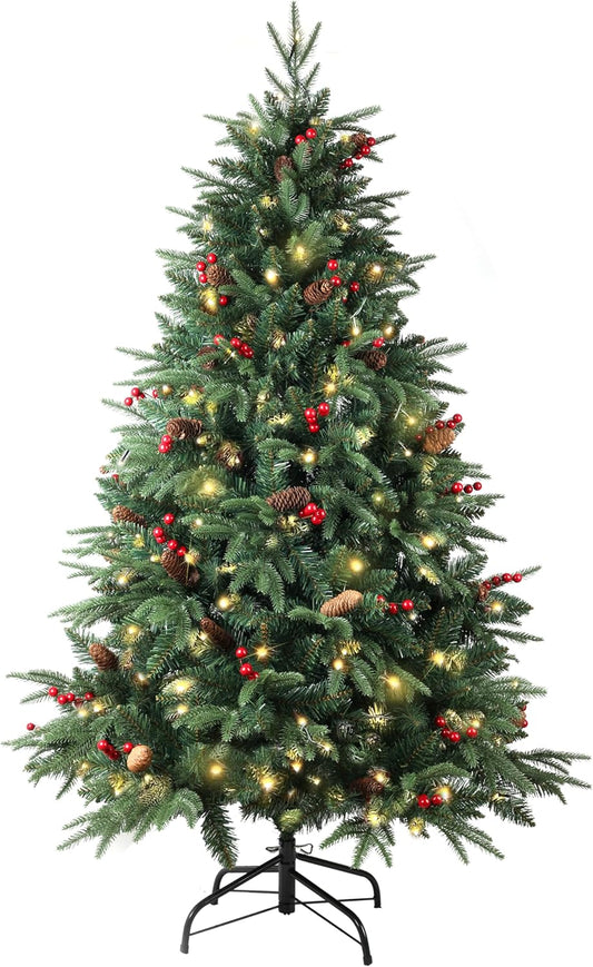 A-SZCXTOP pre-lit Christmas tree 5ft decorated with pine cones and red berries