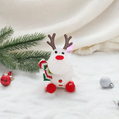Cute acrylic Christmas reindeer decoration with a candy cane and colorful accents for festive home decor