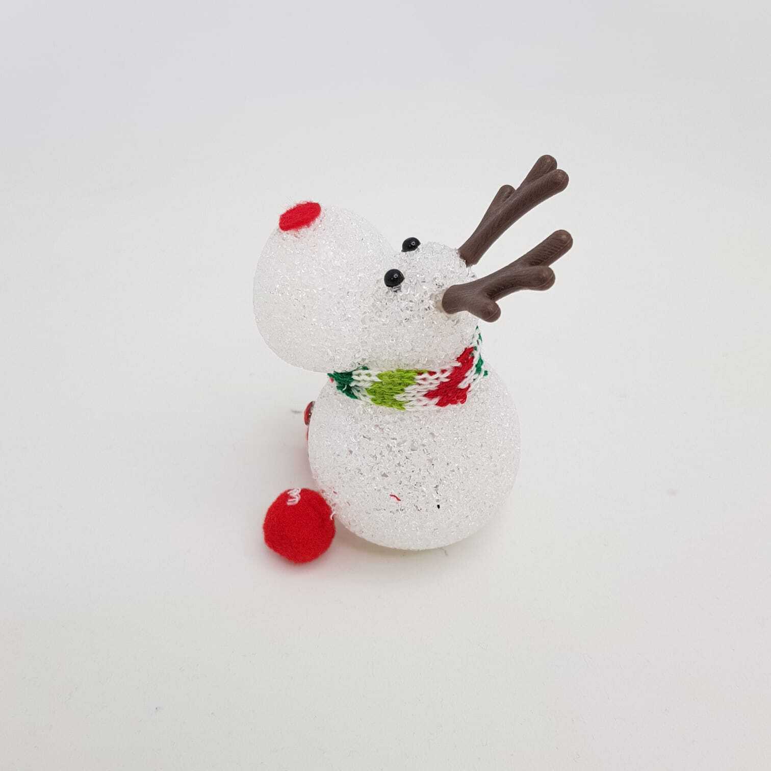 Acrylic Christmas reindeer decoration with a festive scarf and red nose for holiday décor