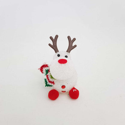 Acrylic Christmas reindeer decoration with a red nose and festive scarf for holiday home decor