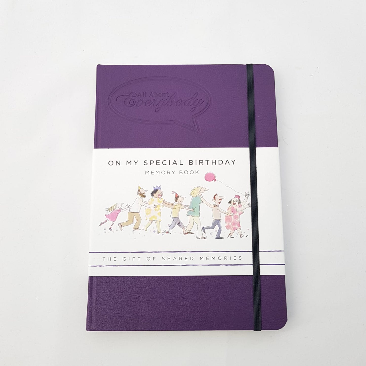 Birthday memory book bundle by All About Everybody with purple cover and elastic band