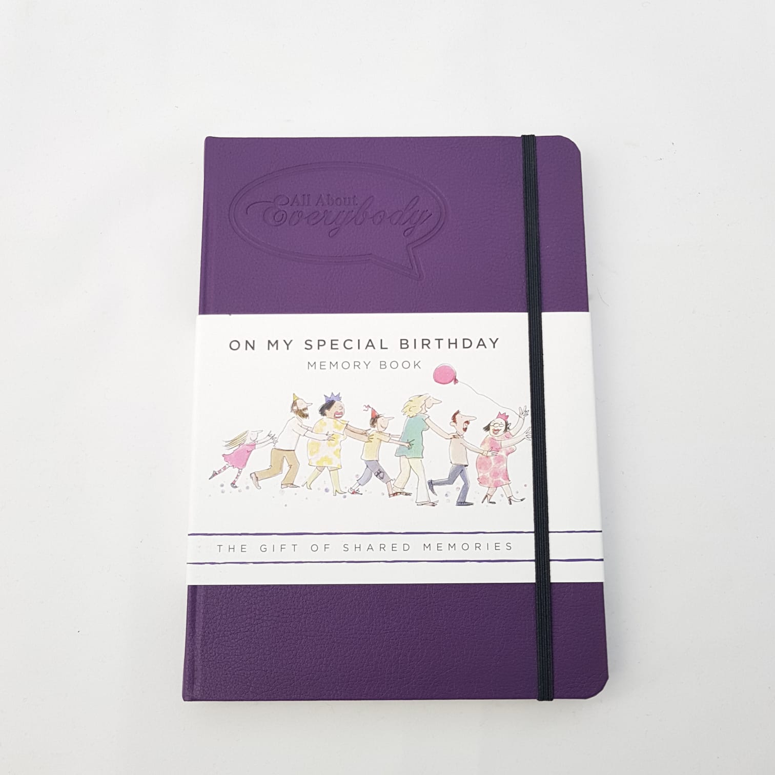 Birthday memory book bundle by All About Everybody with purple cover and elastic band