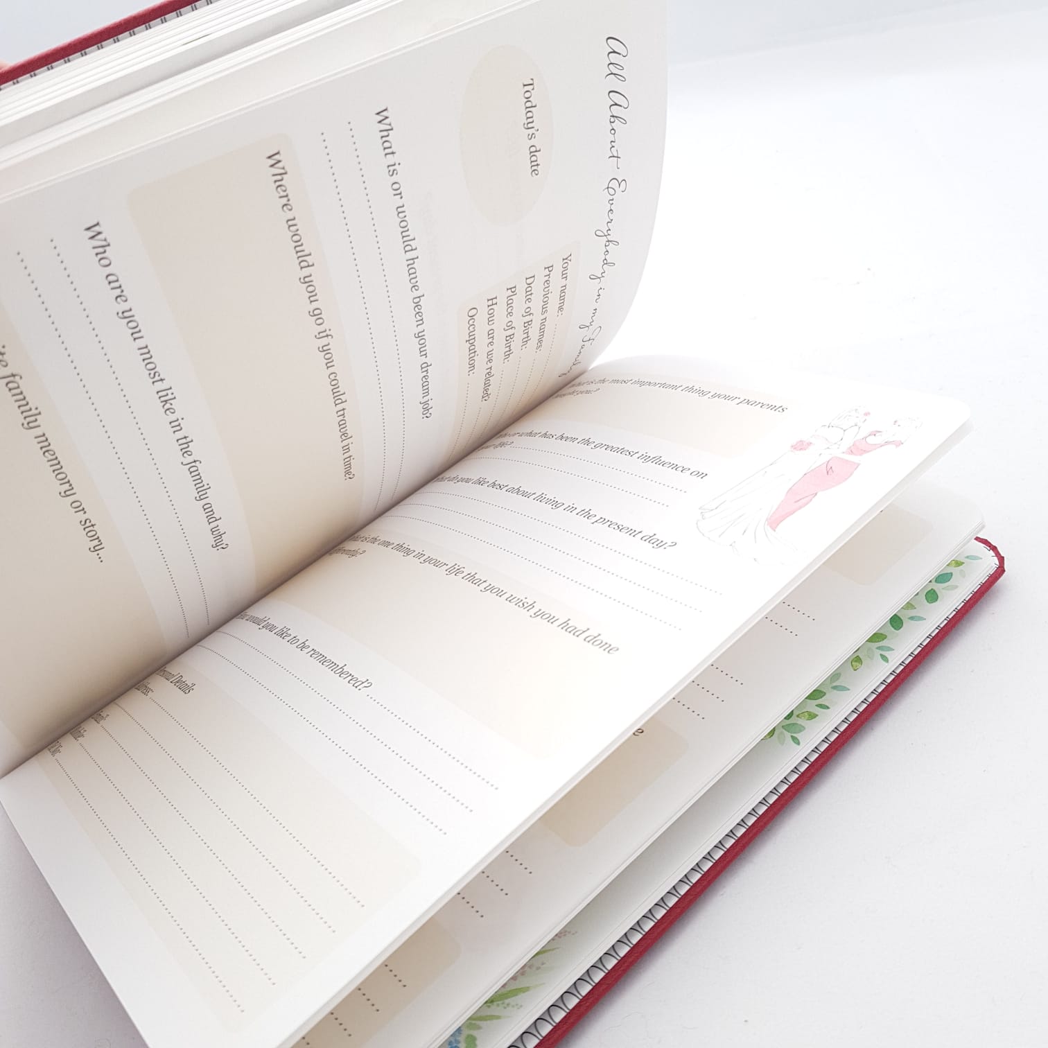 Open birthday memory book bundle by All About Everybody with fill-in-the-blank prompts and decorative pages