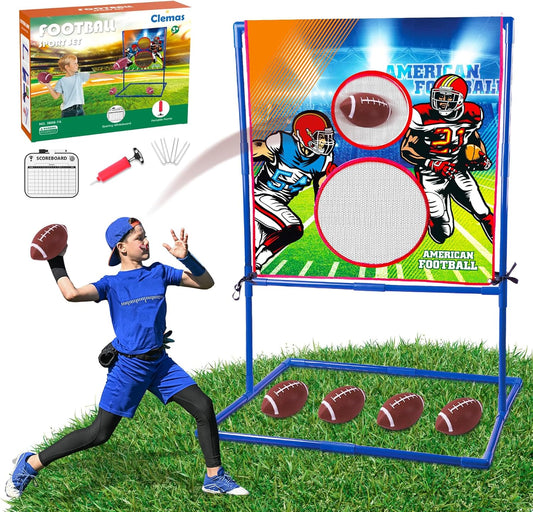 Clemas American football throwing target game with vibrant graphics and adjustable scoreboard