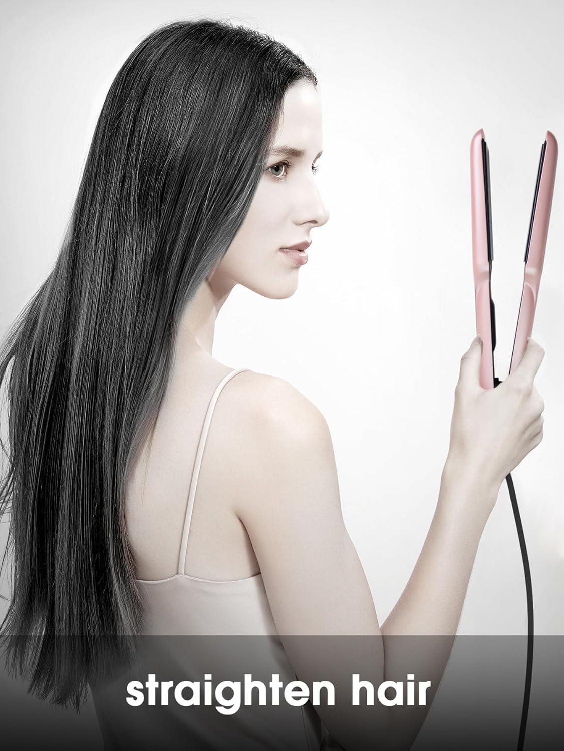 Agenil flat iron wide hair straightener held by a woman with long, straight hair in a stylish pose