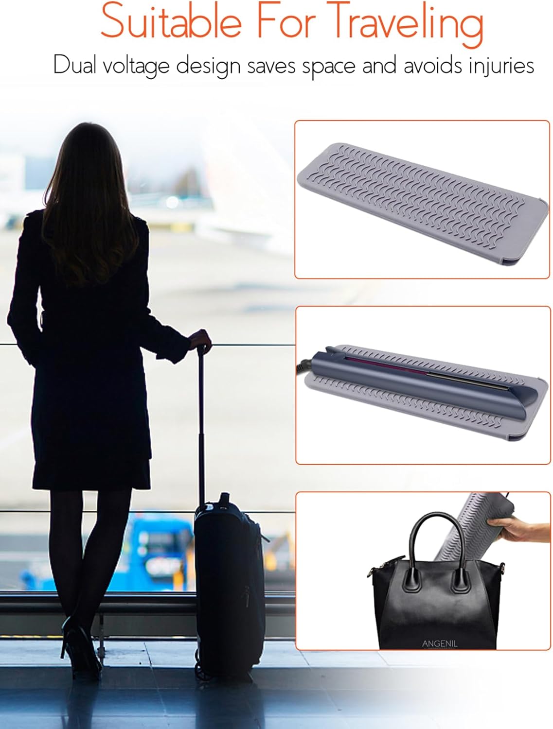 Agenil flat iron wide hair straightener designed for travel with a space-saving dual voltage feature