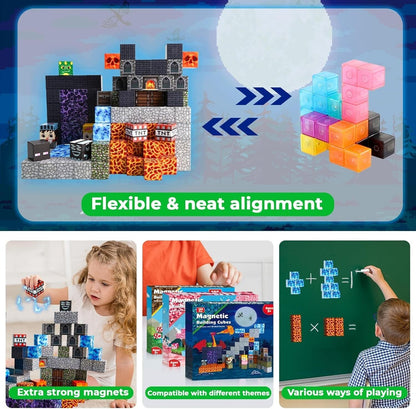 Magnetic building cubes set by Magnetic Blocks with strong magnets and flexible alignment for creative play