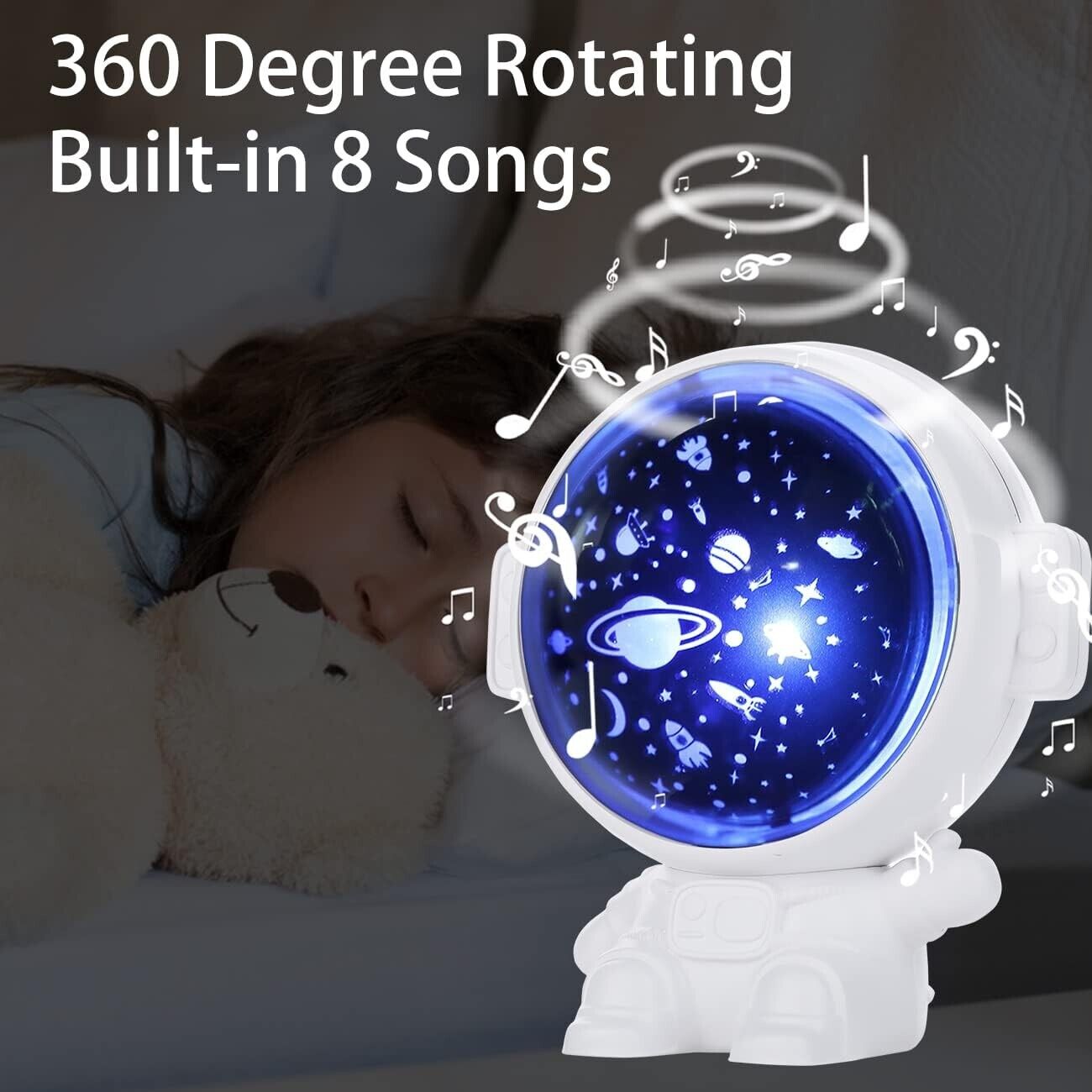 Astronaut star projector night light with rotating features and 8 built-in songs for soothing bedtime ambiance