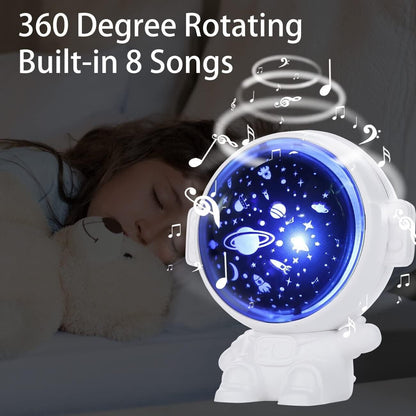 Astronaut star projector night light with rotating features and 8 built-in songs for soothing bedtime ambiance