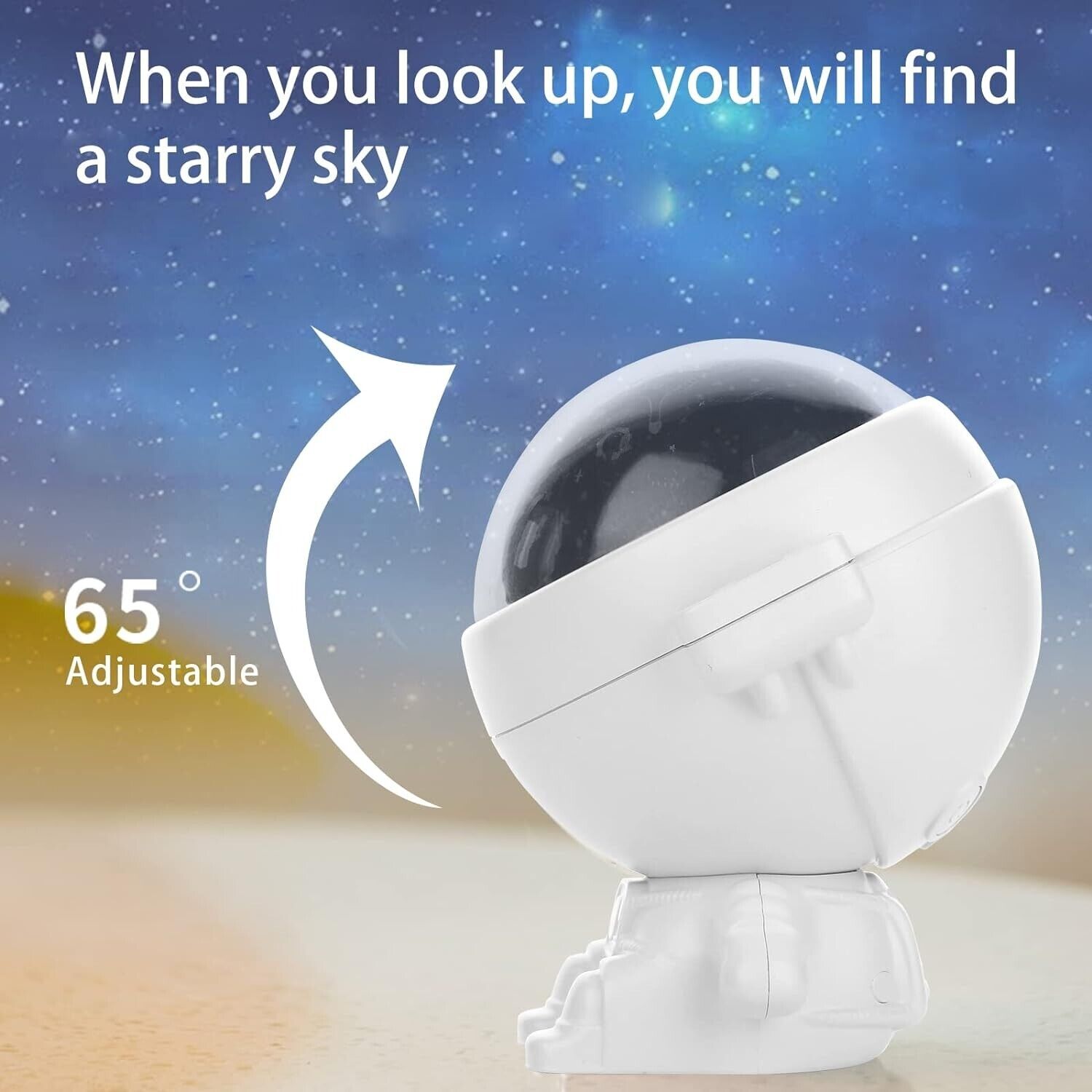 Astronaut star projector night light with a 65-degree adjustable dome for creating a starry sky ambiance