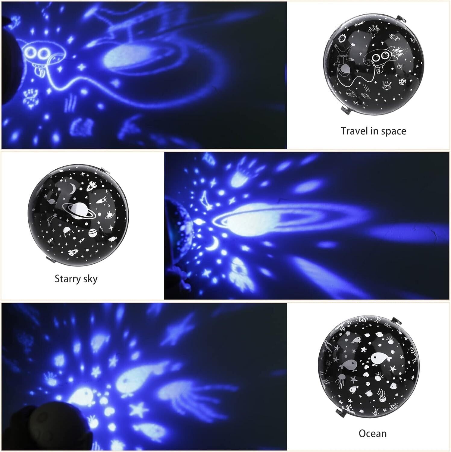 Astronaut star projector night light displaying a starry sky and ocean themes for children's rooms